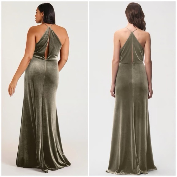 Jenny Yoo Jenny Yoo Sullivan Velvet Cowl Neck Gown Maxi in Sage size 00 - Picture 2 of 11